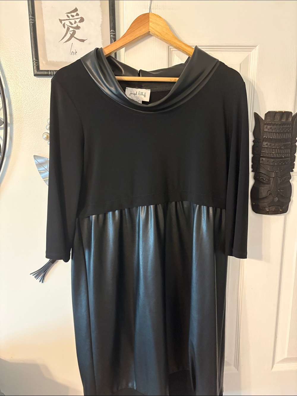 Joseph Ribkoff Black Faux-Leather Trim Midi Dress
